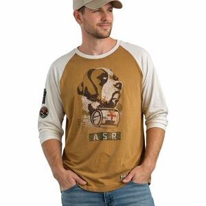 AKOO Brand Men's 3/4 Raglan Shirt St Bernard Search & Rescue Streetwear Patches